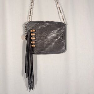 Stella & Jamie Gray Leather Fringe Crossbody Bag